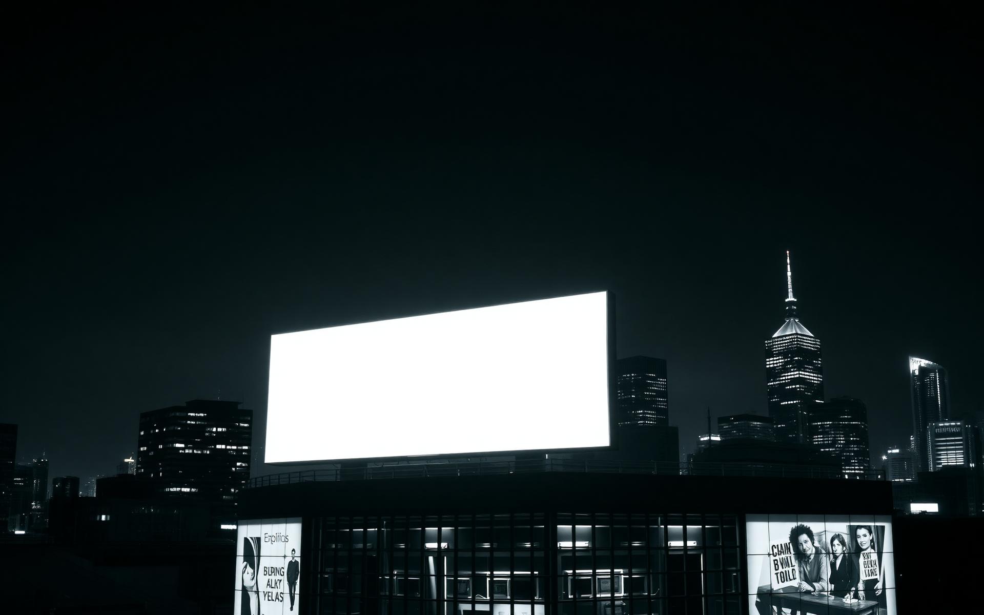 Cartel publicitario iluminado en la ciudad de noche